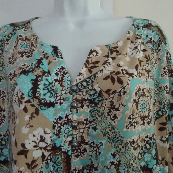 Women's Plus Size XL Aqua/BrownTunic Top- NEW - Picture 4 of 9